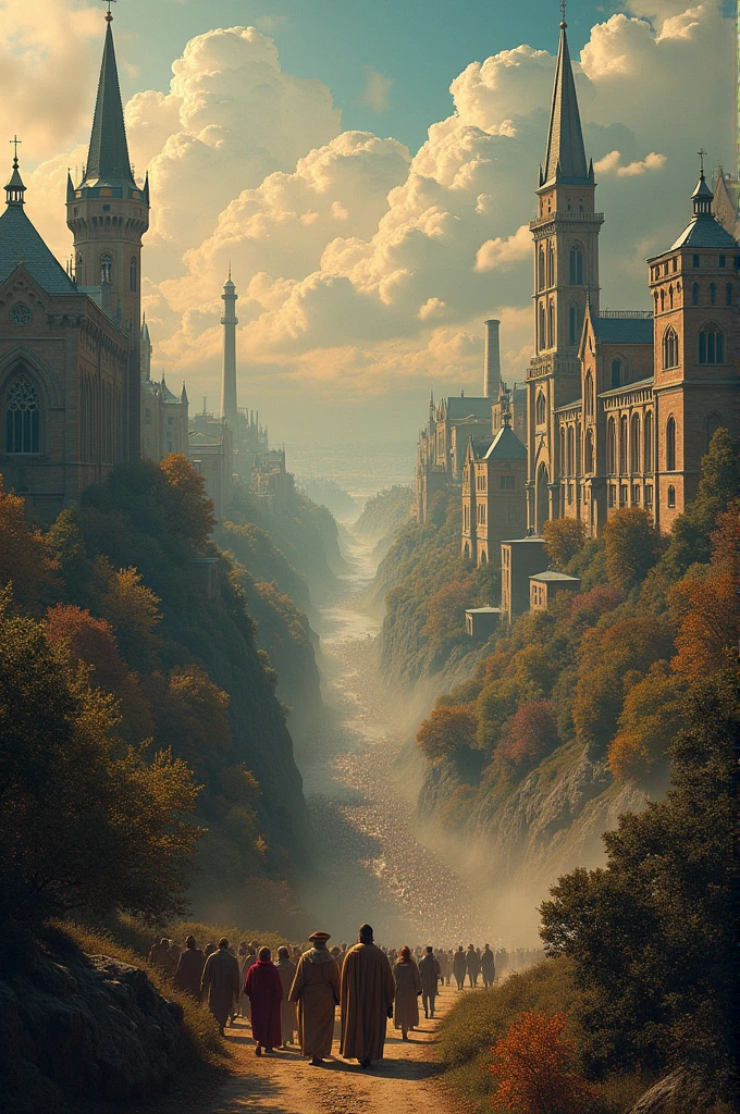 Ancient, Medieval, Renaissance, Industrial revolution, 19th Century and 2oth century era in one picture