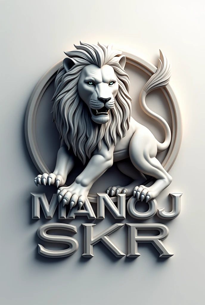 Make a 3d logo, name is Manoj SKR, with real lion