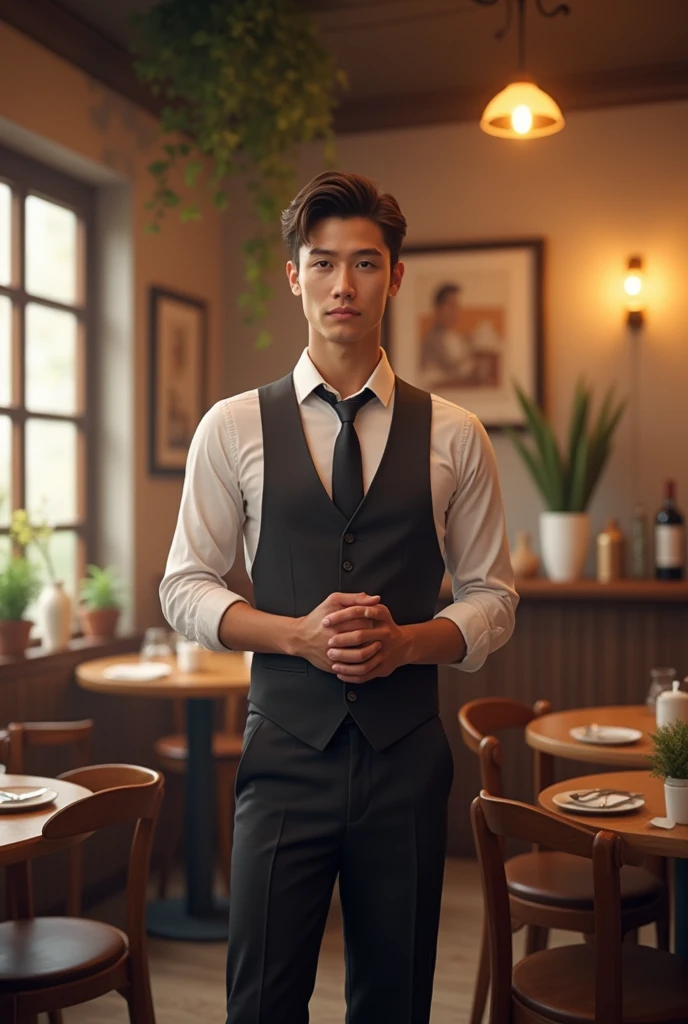 simple Cafe waiter Handsome young
