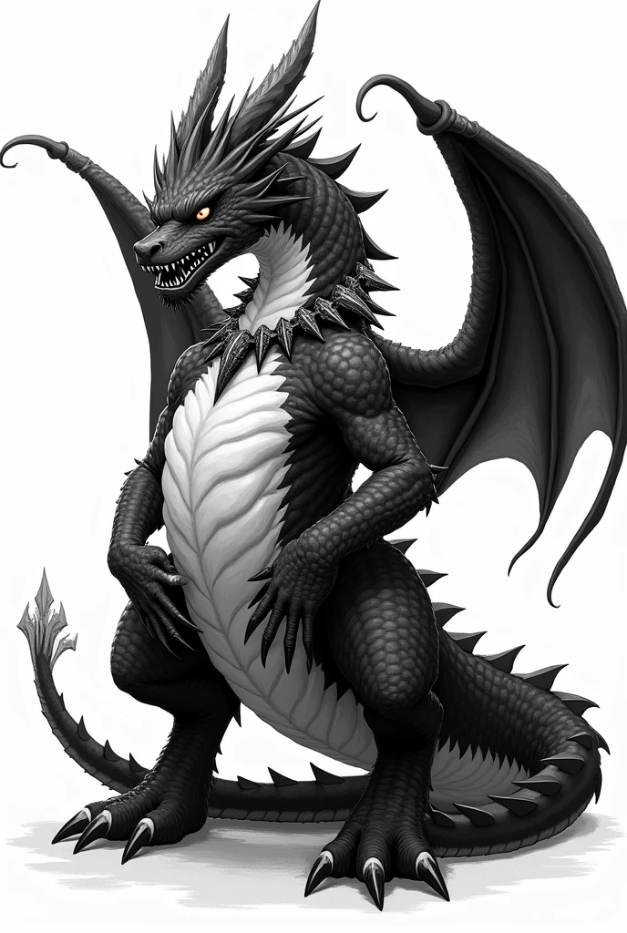 Black and white Kemono dutch angel dragon furry with spiked collar
