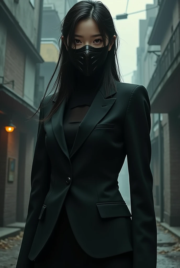 Badas korean girl with face hidden by a mask. Make the picture aesthetics as novel book cover.
