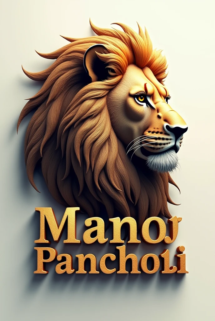 Make a 3d logo, name is Manoj Pancholi, with real lion