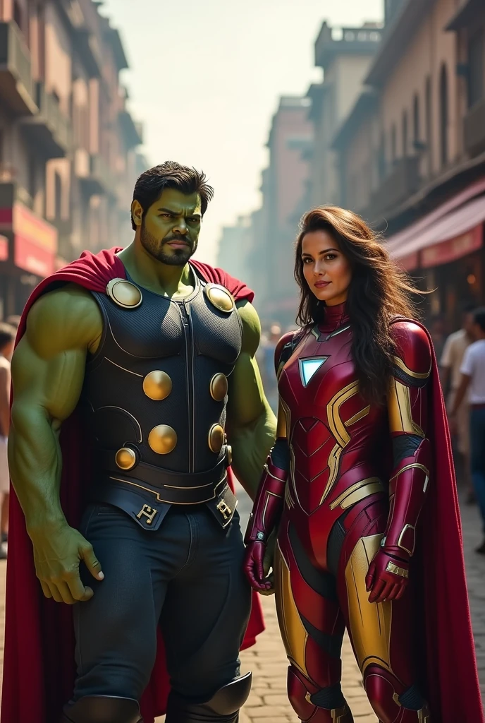 Charminar ke chudi bazar me Thor aur hulk .iron man hijab bhejte huwe aur unke pass kharidne ke liye aiswarya rai aur Katrina kaif ruke huwe
