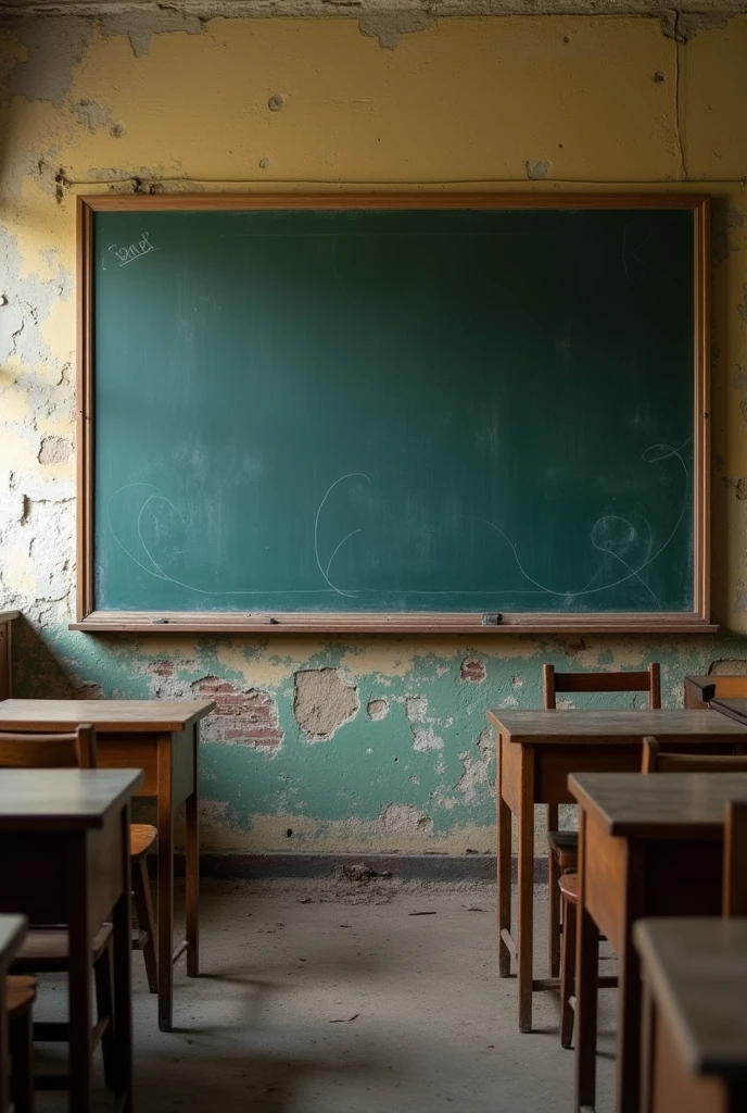 An old classroom blackboard that is glued to the wall A large not so old one that is horizontal a little bigger a little bigger 