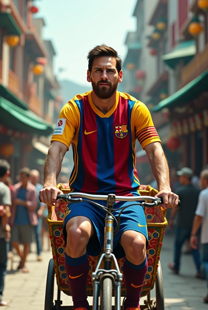 Messi as a rickshaw puller. 
