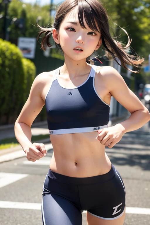 White sports bra, running, Flat Chest