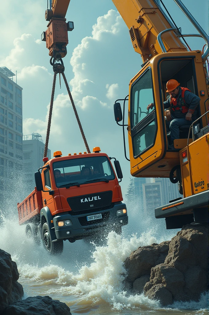 Crane driver saved a vehicle from flood generate pictures