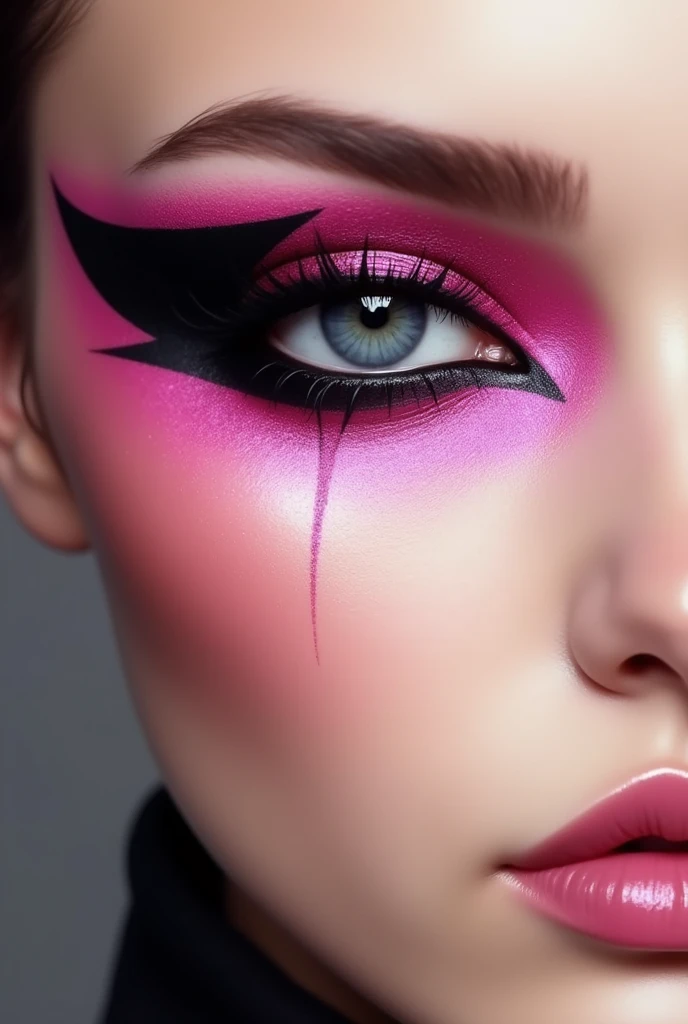 Bold pink eyeshadow with black wing eyeliner