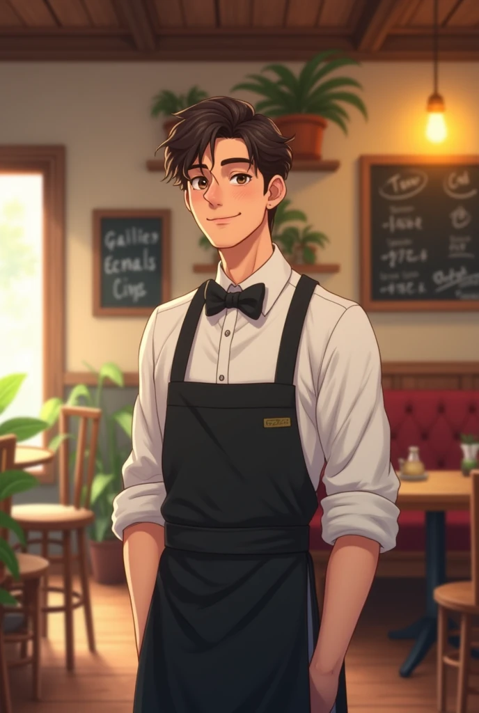 simple　Cafe　waiter　Handsome　good looking　young　boy　A bow tie　boyエプロン　

