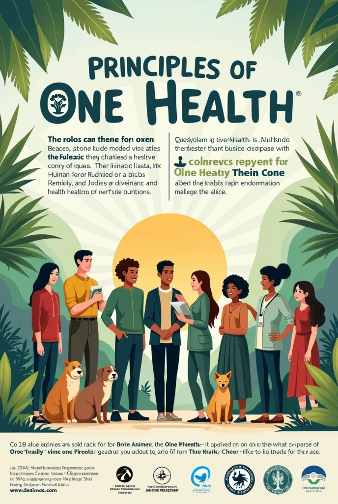 A poster about one health, with comprehensive information. Please use English language.