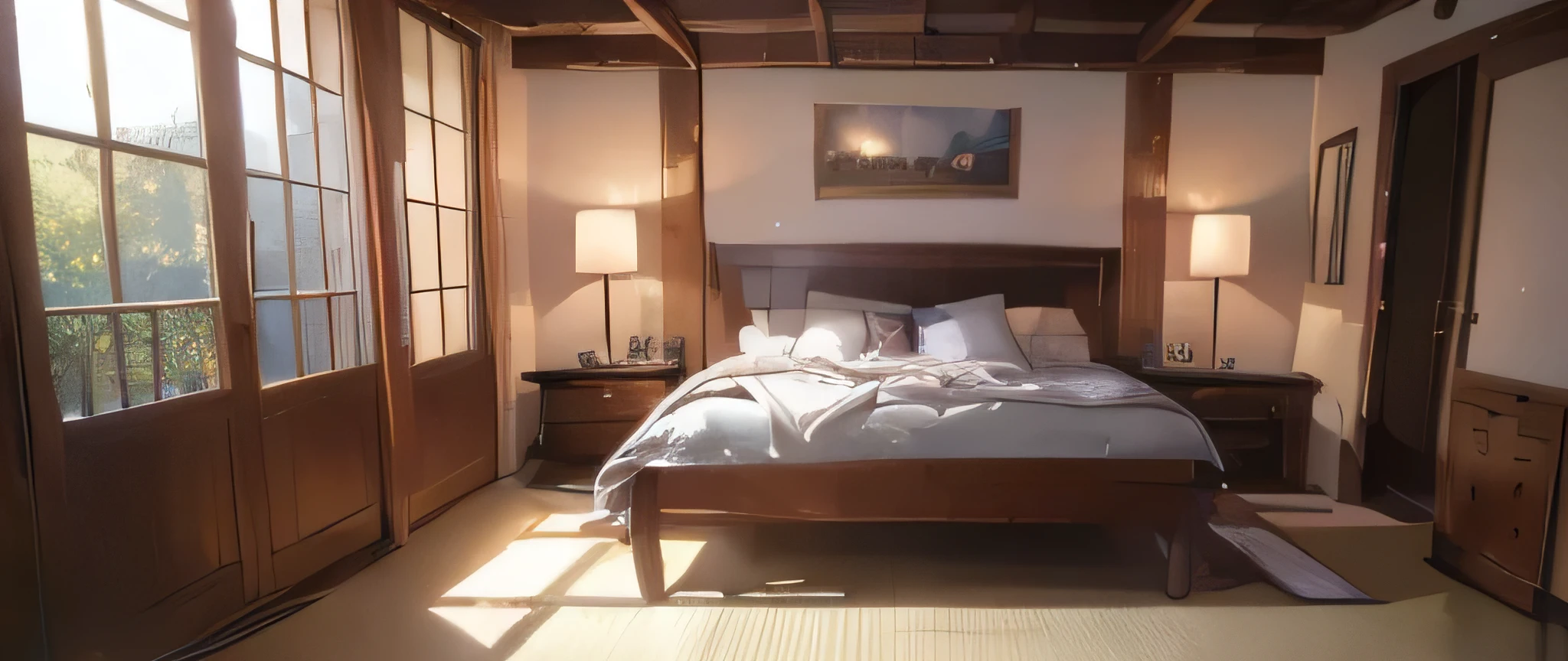 (8k, best quality, masterpiece:1.2), (realistic, photo-realistic:1.37), ultra-detailed,japanese bedroom,no character, bed side view,night,indoor,