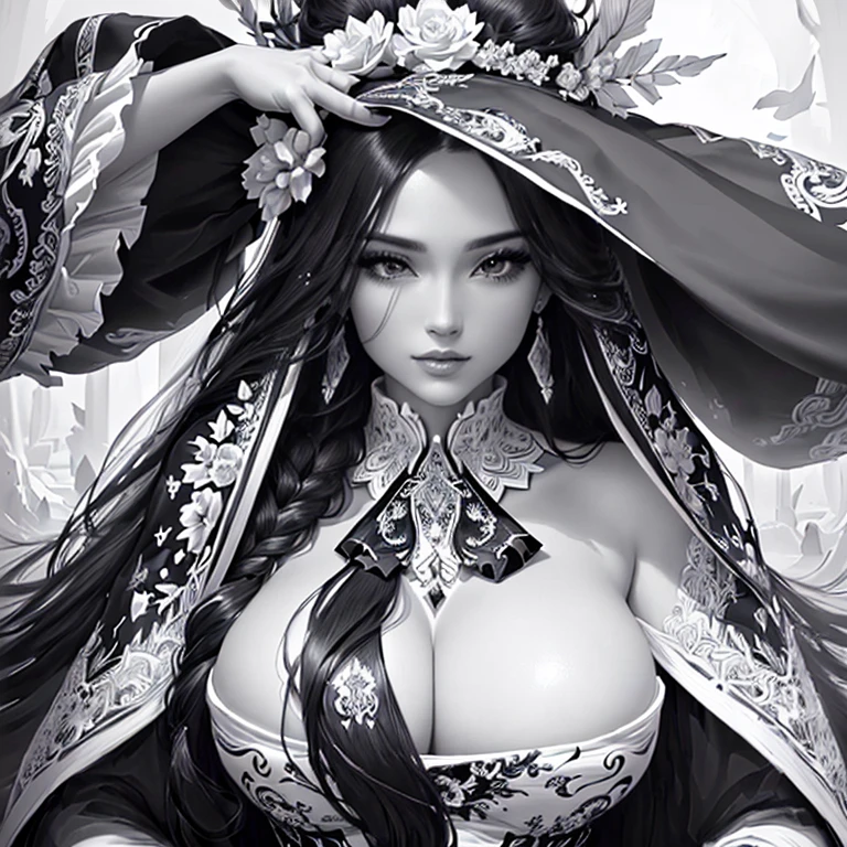 a black and white drawing of a woman with long hair, Beautiful gorgeous Digital art, девушка в прозрачной блузке gorgeous Digital art, Beautiful Digital art, Beautiful Digital artwork, stunning Digital art, Digital art picture, detailed woman, elegant digital painting, black & White Art, Beautiful!!! Digital art, detailed Beautiful face, great Digital art with details, very Beautiful Digital art, exquisite digital illustration