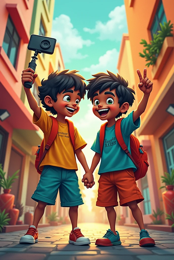 ## Logo Prompt for Jugaad Boys
**Concept:** Two boys, one with a selfie stick, exploring and embodying the spirit of Jugaad.
**Style:** Indian hip-hop, vibrant , and creative.
**Elements:**
* **Two boys:** One with a selfie stick, the other with a curious expression.
* **Indian motifs:** stylish Indian boys .
* **Jugaad symbolism:** Think of creative ways to represent the concept of Jugaad, such as using recycled materials or unconventional methods.
* **Color palette:** Opt for vibrant and energetic colors that evoke a sense of fun and adventure.
* "Jugaad Boys: Exploring India
* "Adventure on a Budget"
* "Make the Most of What You Have"
**Example:** A logo featuring two boys in colorful Indian attire, standing in front of a vibrant and junglee look with temples ,food and entertainment