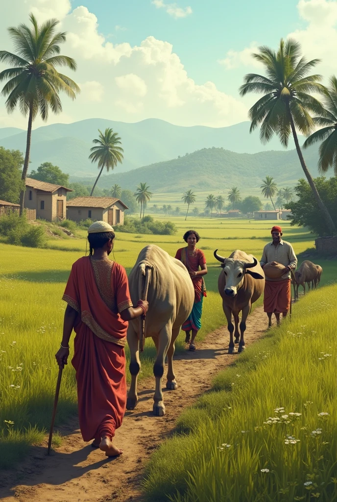 Natural view of gujarat village farming, farmers, bull farming,