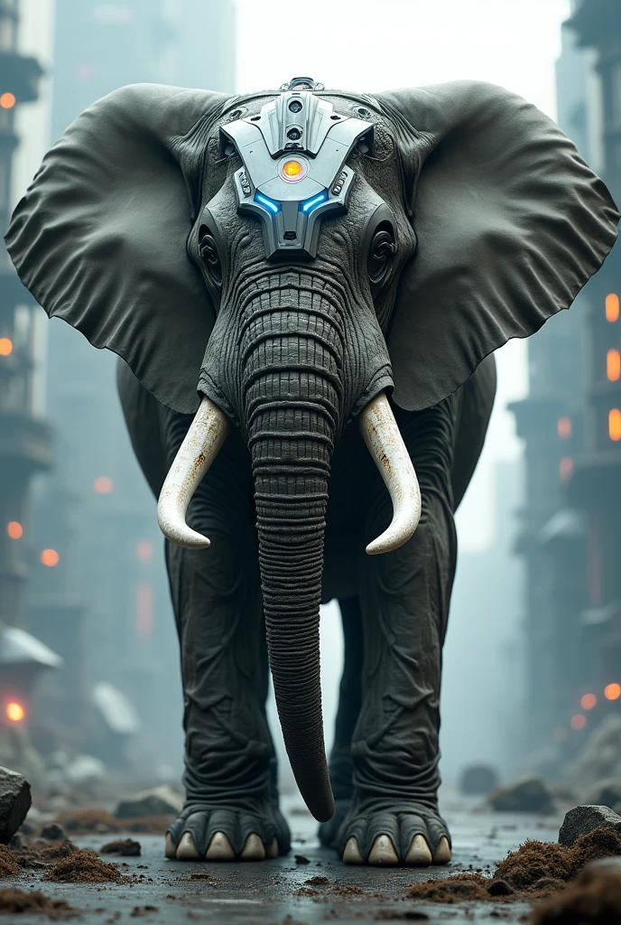 Elephant with transformers costume and helmet