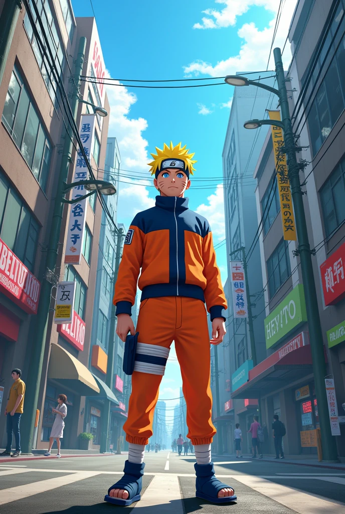 Naruto standing in the city road