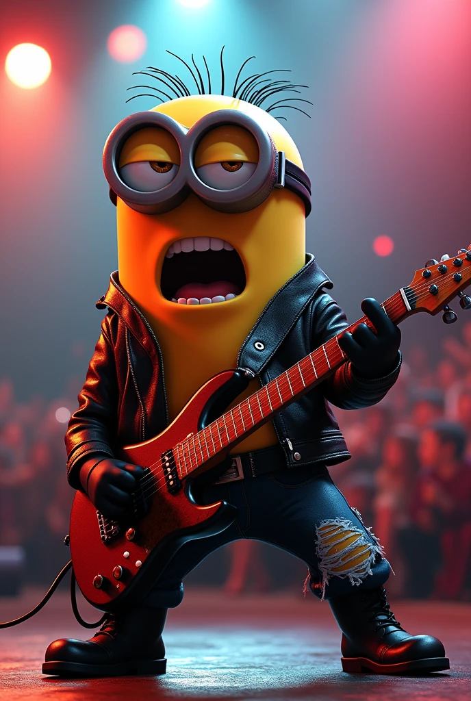 badass Minion
playing electric guitar and singing.make minion look like rockstar.make him more energetic and cool