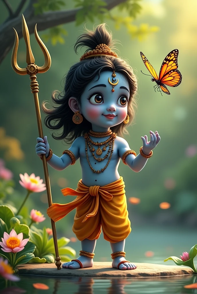 Lord little shiva playing with butterfly realistic 