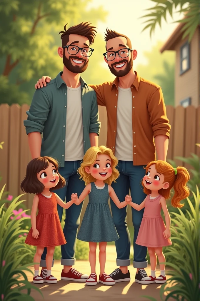 Two dads with twin daughters 