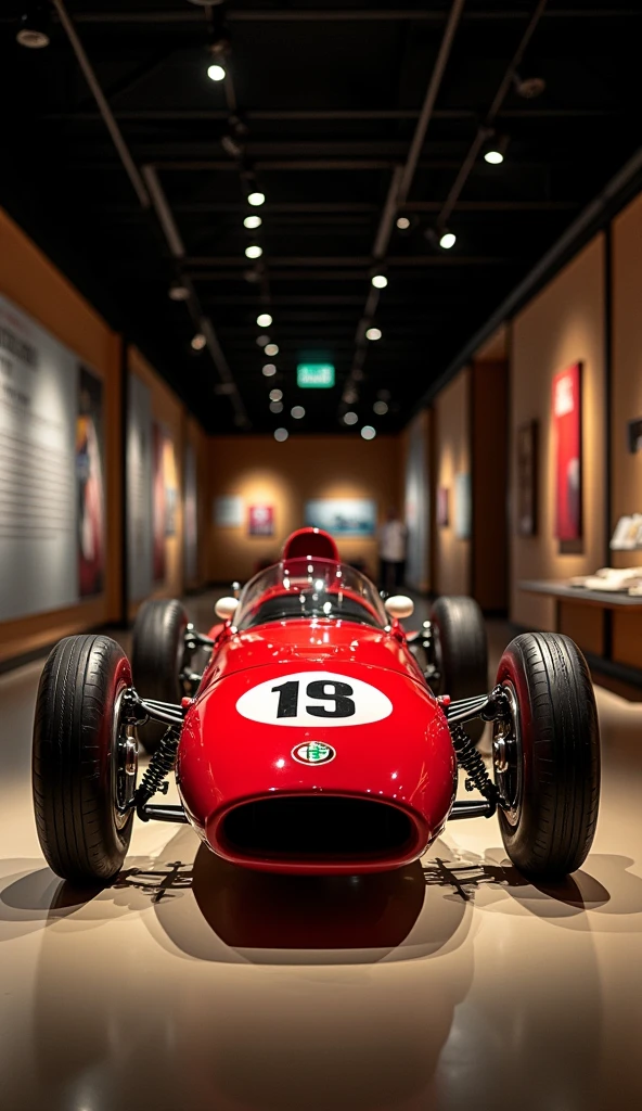 An image of the Alfa Romeo 158 on display in a museum or historical exhibition, emphasizing its significance in Formula 1 history.
