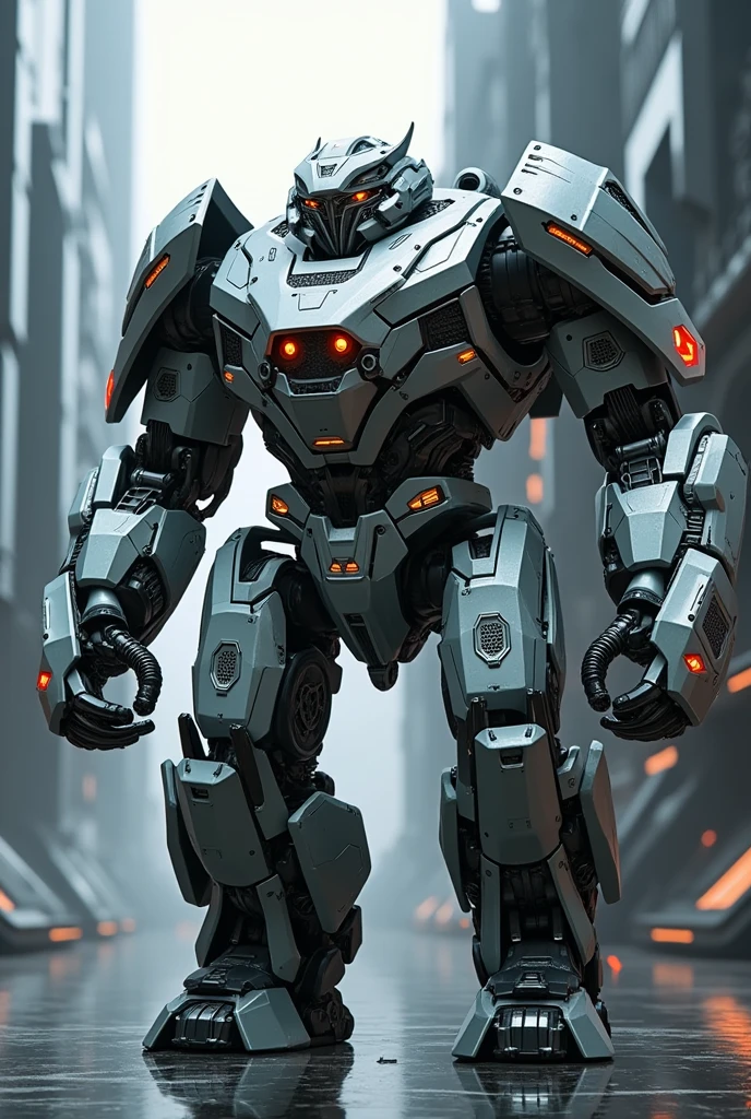 Elephant with transformers costume and helmet in standing in two legs position