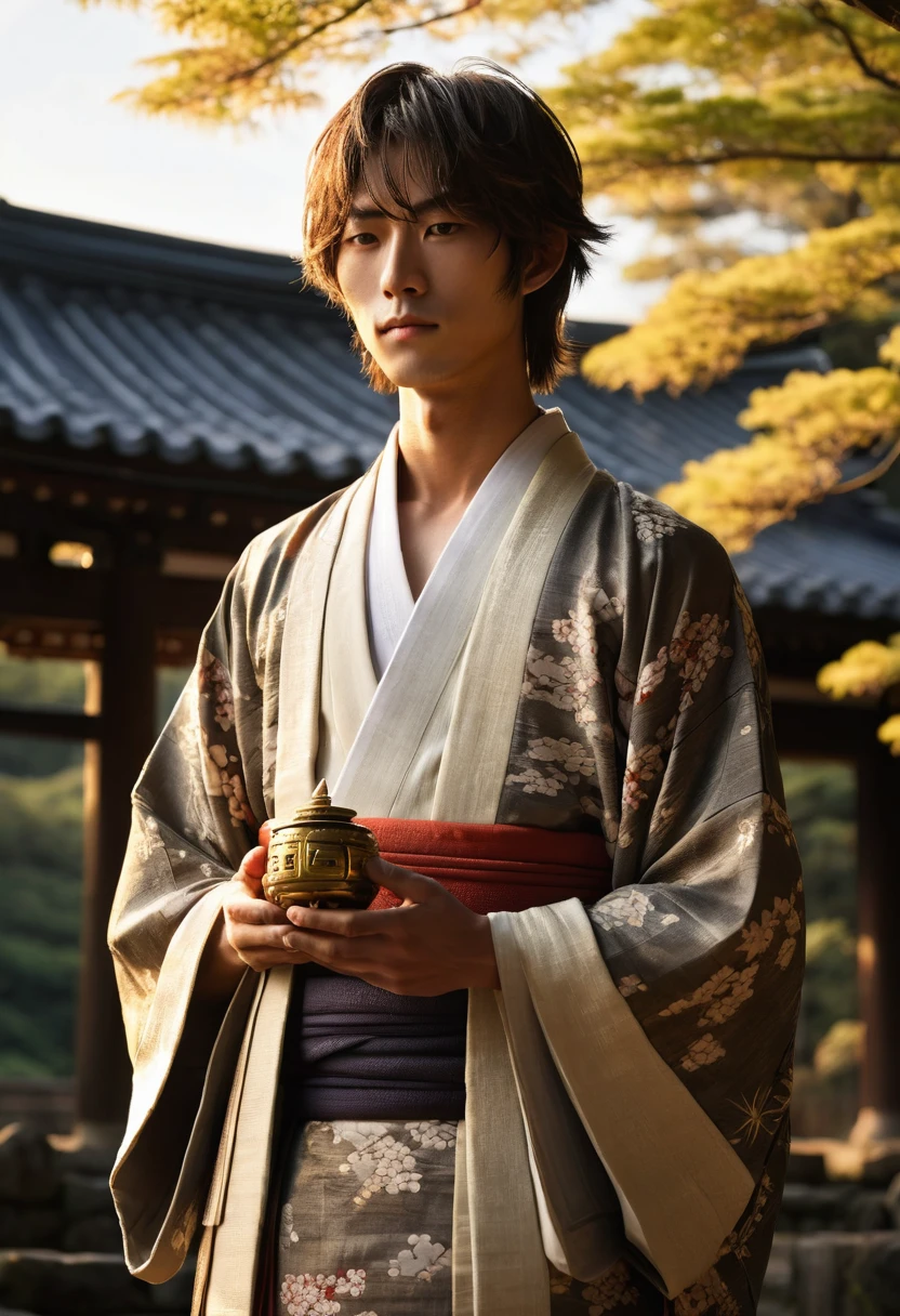 Akechi, the kimono-clad idol genius, stands once again in an ancient shrine bathed in the warm light of the setting sun. Clutching the amulet to his chest, he has a look of gratitude and peace on his face. The shrine and the surrounding landscape are peaceful, and the gentle sunlight shining through the clouds symbolizes a new beginning. The composition captures both the growth of the idol genius Akechi and the serene beauty of his village, now at peace. Fine Detail High Definition, 8k, Realistic, Ultra-Detailed, Dramatic Lighting, Soft Focus, Digital Illustration, Intense Expression, Strong Gaze, Intense Emotion, Complex Mechanics, Advanced Technology, Dark Background, Cinematic, High Contrast, Sullen, Strict, Atmosphere, (Best Picture Quality, 4k, 8k, High Definition Masterpiece: 1. 2), Ultra-Detailed, (Realistic, Graphic, Photorealistic: 1.37) -- No Glass
Translated with DeepL.com (free version)