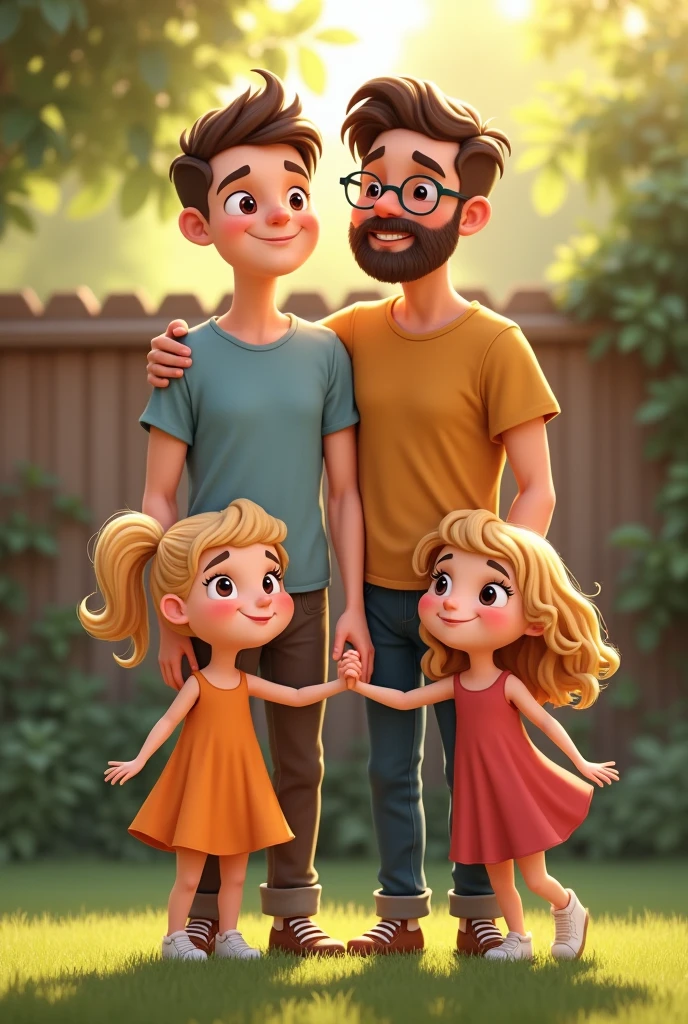 Two dads with twin daughters