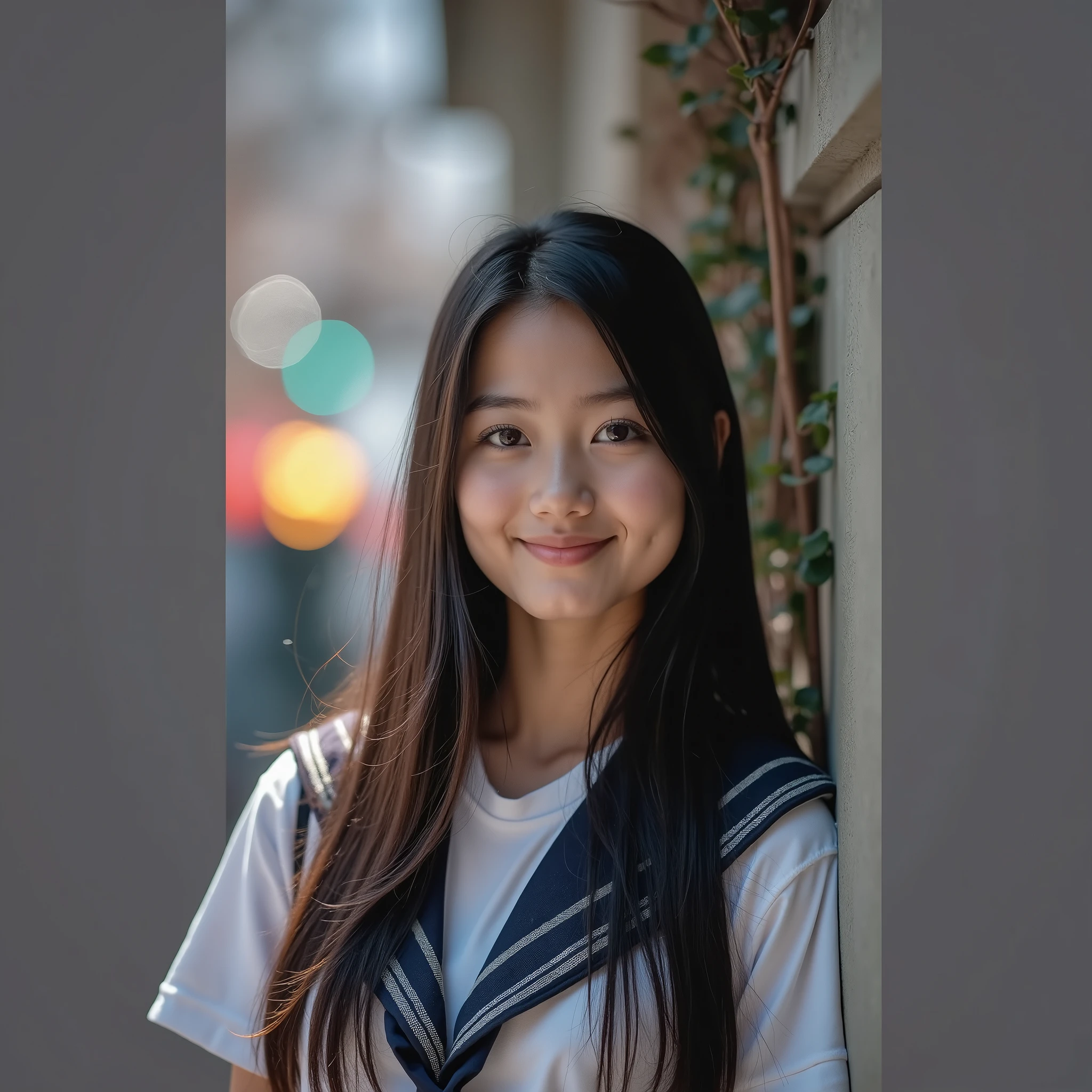 Focus on the face of a cute high school girl