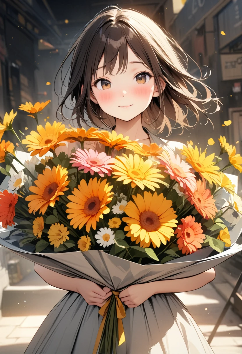 (Best picture quality, 4K, high resolution, Masterpiece level: 1.2), Very detailed, Watashi-style Sesoko, Yellow flowers, Bouquet of Gerbera, .