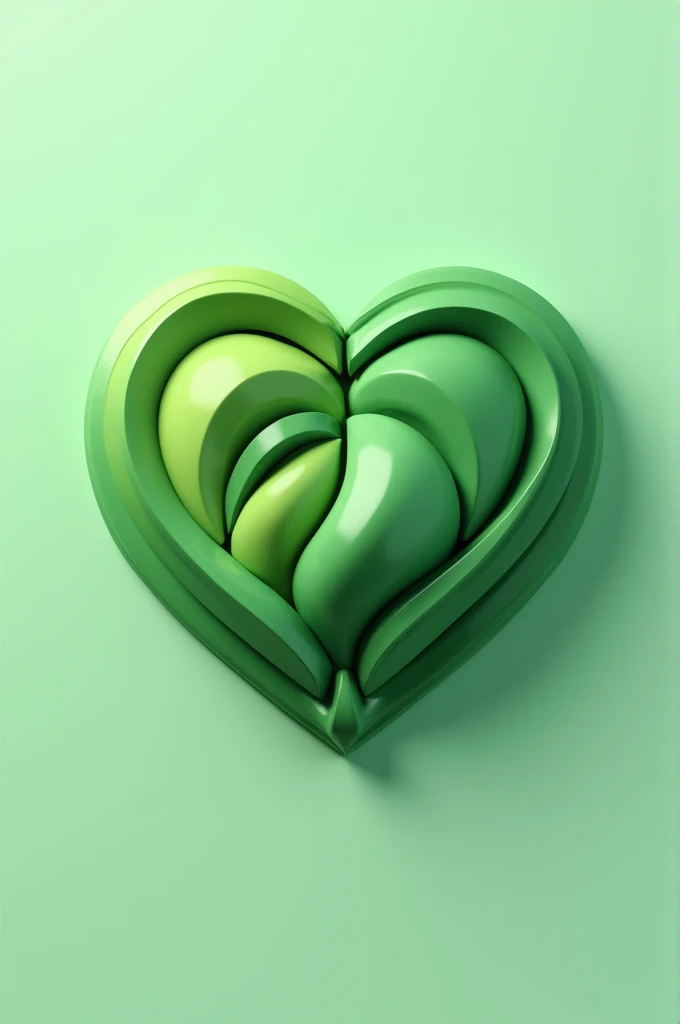 A love shaped 3d logo, in different shades of green, in the name “Enimofe”