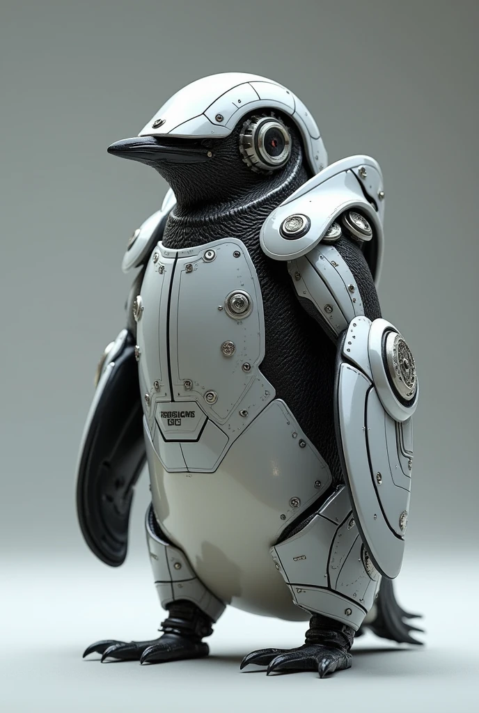 Penguin with transformers costume and helmet in standing