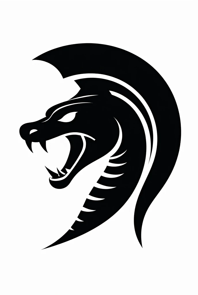 Create a snake head using spartan helmet, white background, black subject, icon, clip art