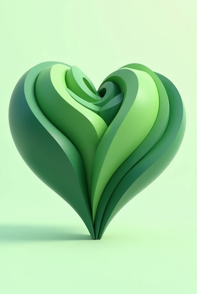 A love shaped 3d logo, in different shades of green, in the name “Enimofe”