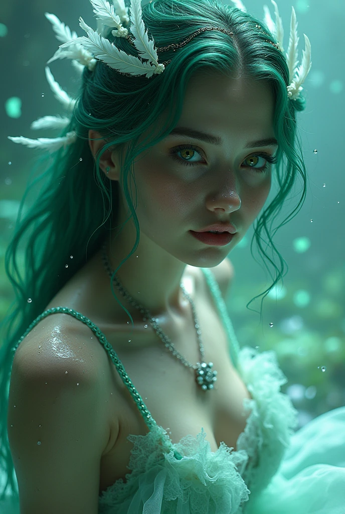 A beautiful girl is absorbed by slime, and her body is taken over by slime, her whole body is covered in slime, the girl is trapped in the slime's body.