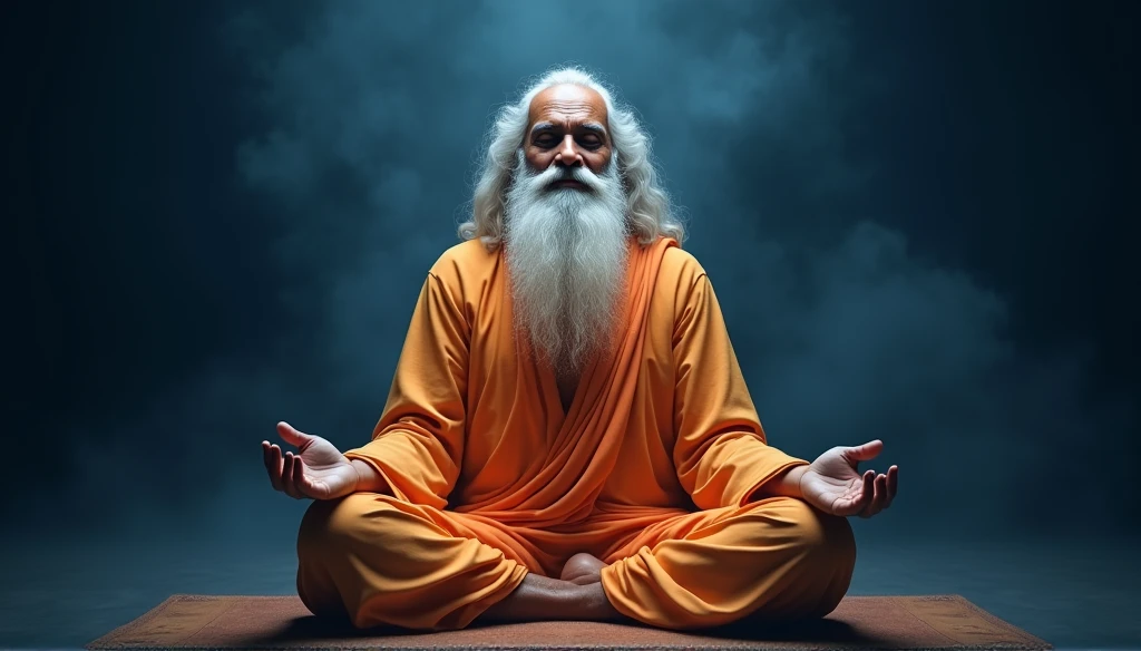 (best quality,4k,8k,highres,masterpiece:1.2),ultra-detailed,(realistic,photorealistic,photo-realistic:1.37),portrait,((Sadhguru:1.1)) meditating,yogi with long white beard, HAPPY SMILING, deep concentration,eyes closed in meditation,body relaxed,lotus position,serenity and wisdom reflecting, front angle, Big light,hinduism, NAVY BLUE ROYAL BACKGROUND majestic, in the center, facing the camera, Beautiful image, epic cinematic shot, Ultra photo realsisim, 8K,