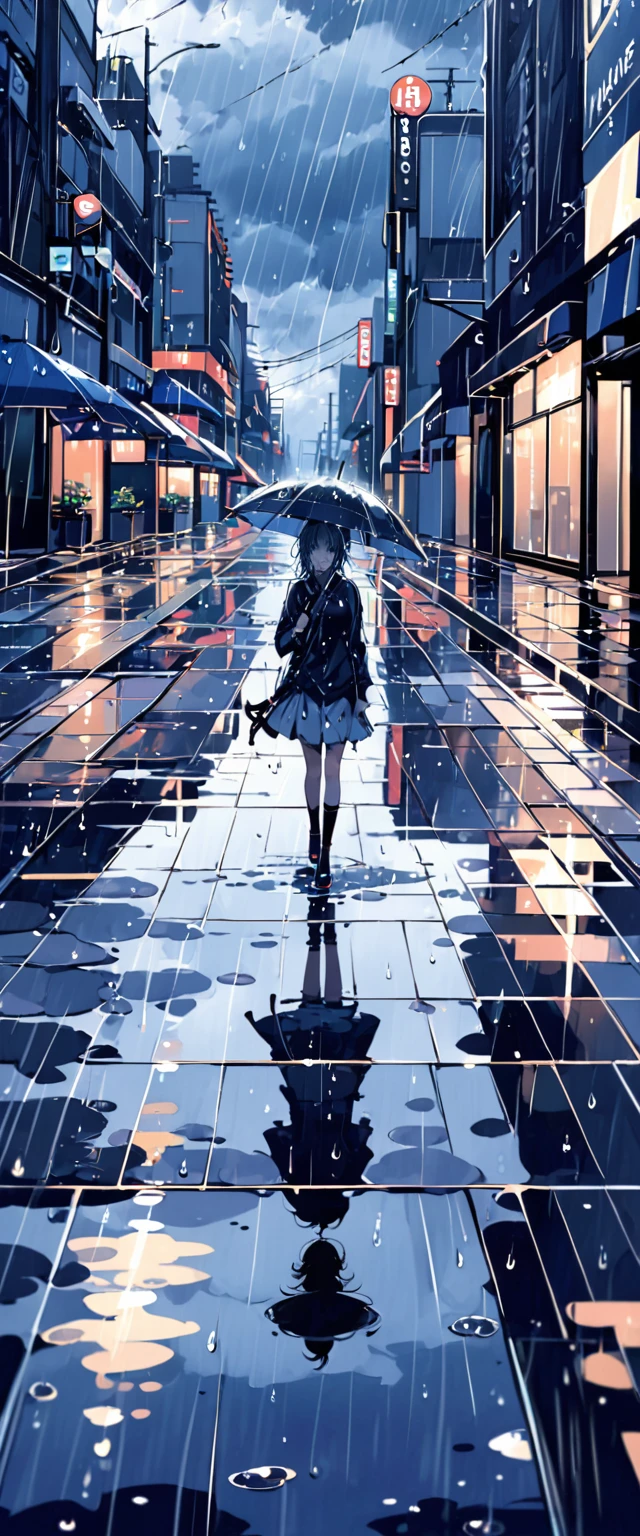 Girl holding umbrella Reflection in the water Petals Beautiful and hazy