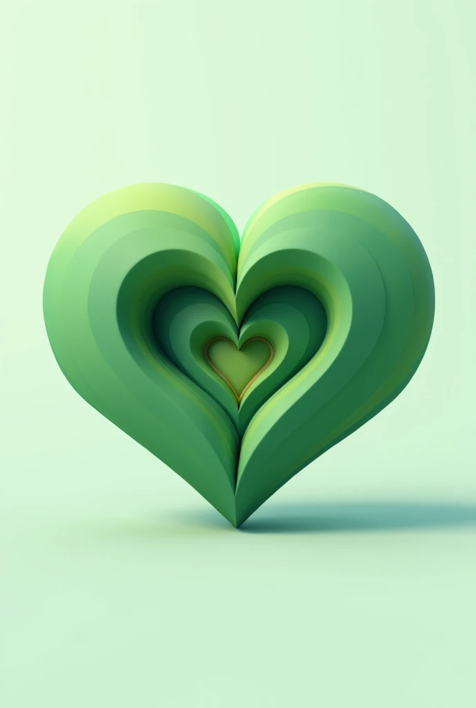 A love shaped 3d logo, in different shades of green, in the name “Enimofe”