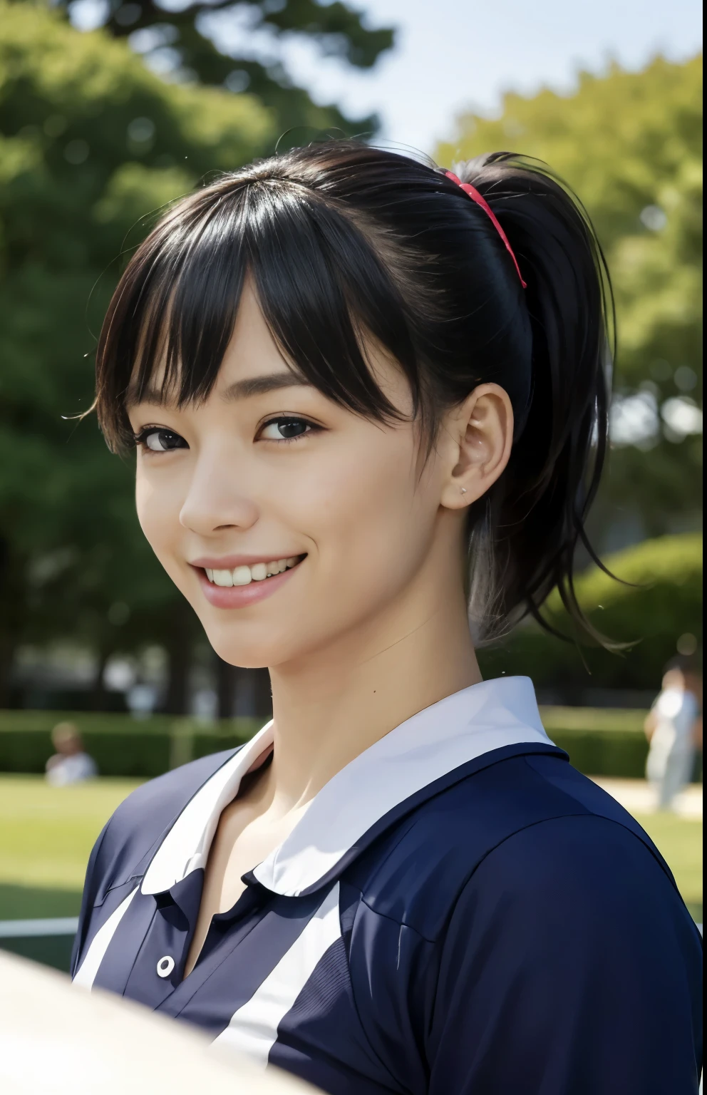 (Highest quality, masterpiece), (Beautiful Japan), (freckles:0.6), ponytail, smile, garden, Track and field athlete