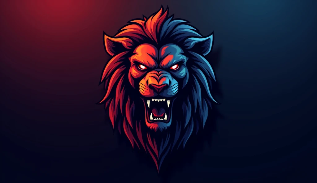 Make a lion face gaming YouTube channel logo in dark red and dark blue colors 