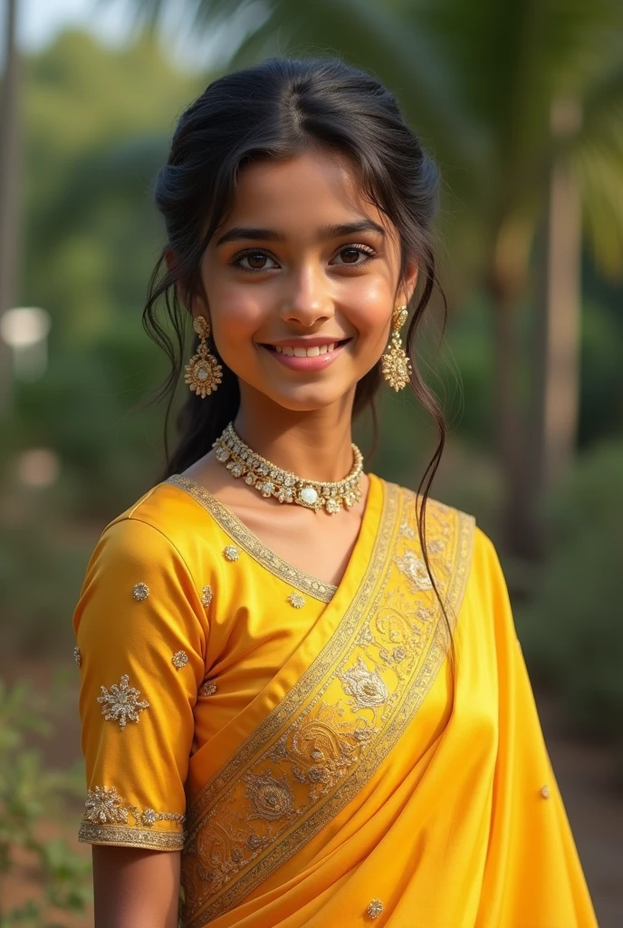 Real cute and mature Indian traditional dress yellow colour ager girl