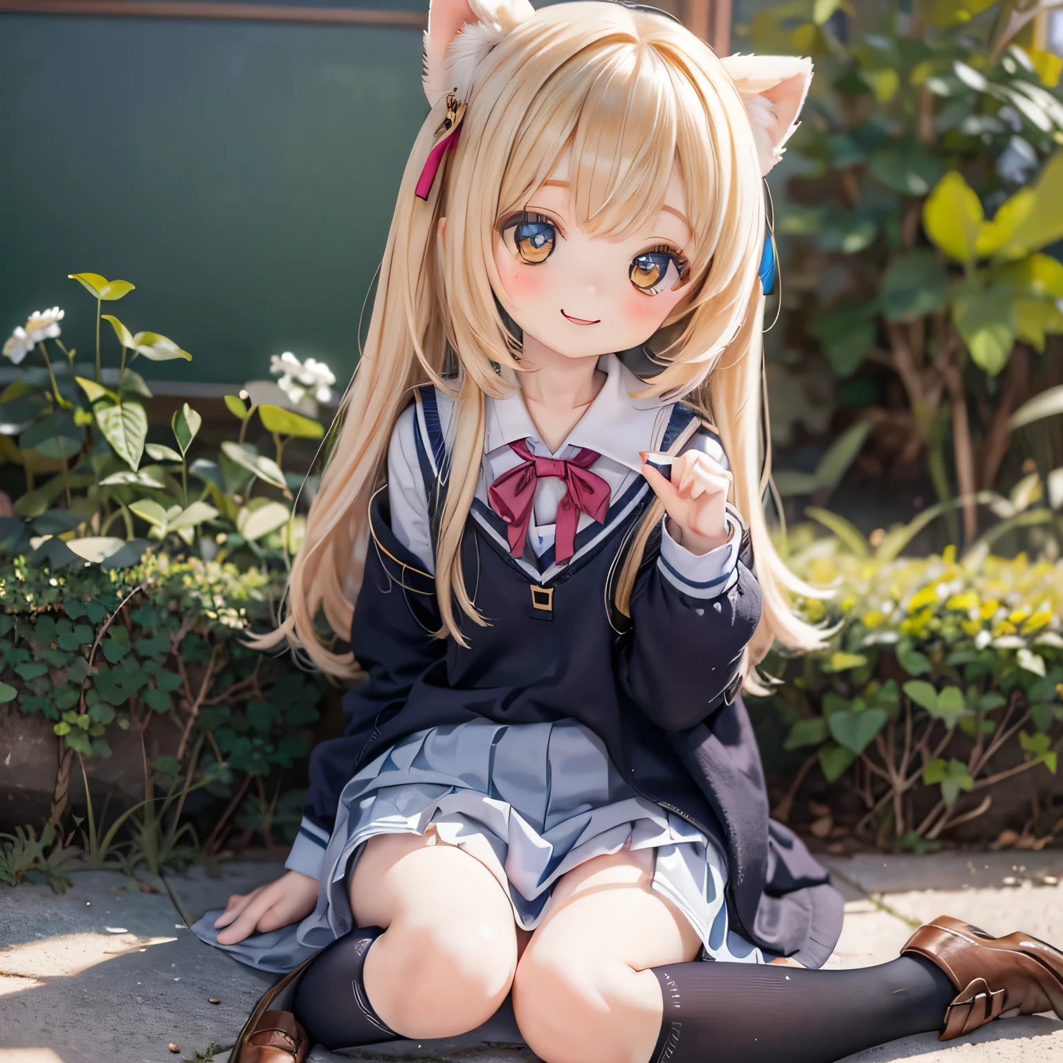 Ermine Girl((((school uniform ))))wariza school yard、smile,  
