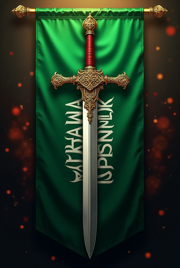 Crate a flag write the name KING OF KINGS in Hebrew and arabic and create a sword under like saudi Arabian flag