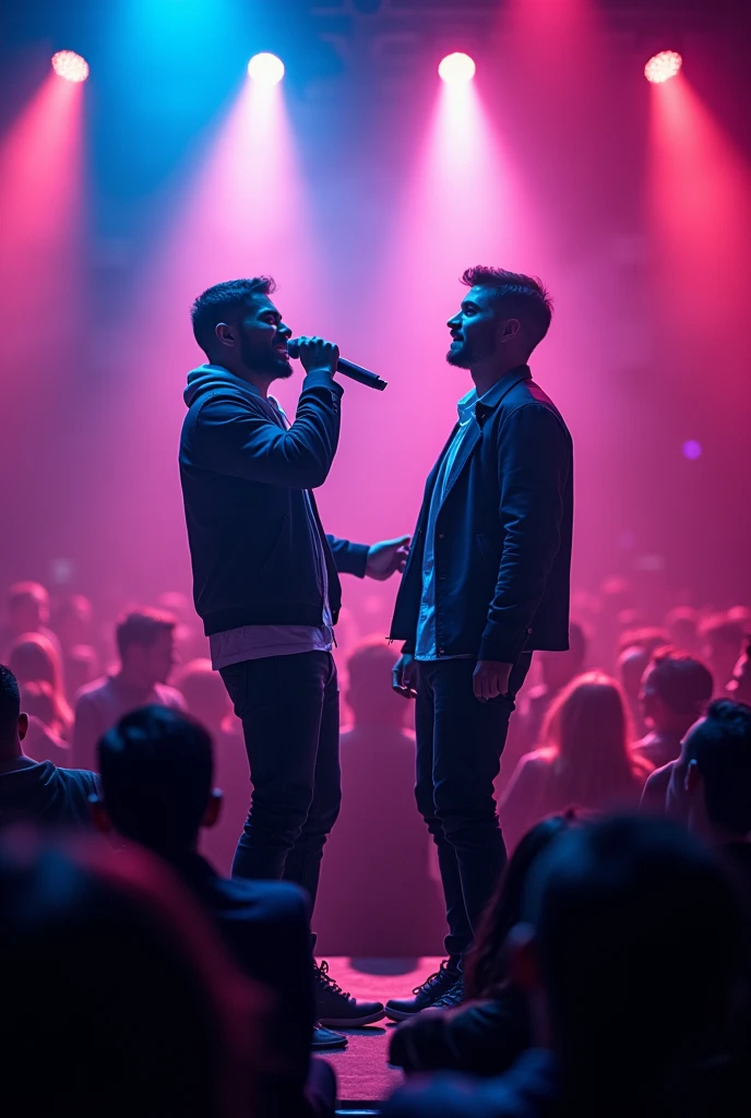 A nightclub with 2 male singers, and the image is the size of the YouTube covers