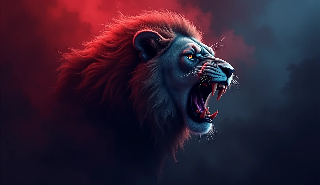 Make a growling  lion face looking to the left gaming YouTube channel logo in dark red and dark blue colors   