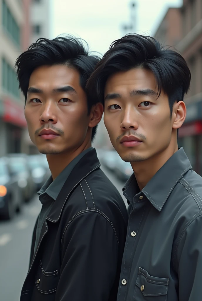 A 2 man that have black hair and look pretty regular