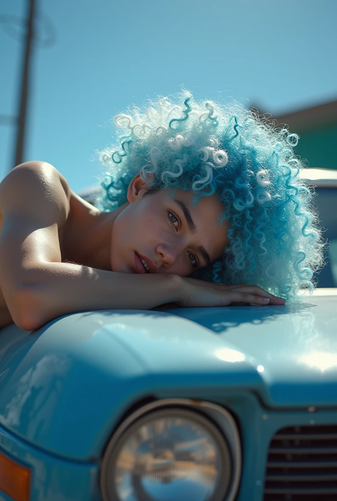 
There was a white ager who had lots of blue and white curls in his hair, everyone called him Apollo, That's right, you didn't read it wrong my friend. Apollo as the constellation Apollo the constellation 
brightest in the solar system he was on a car hood