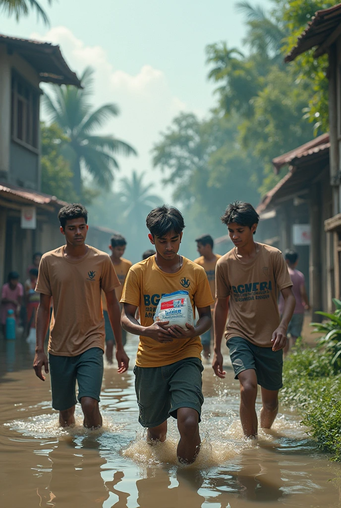 2024 flood in Bangladesh where students are helping the flood affected people's , with bgmea University of fashion and technology male students for my Facebook profile picture