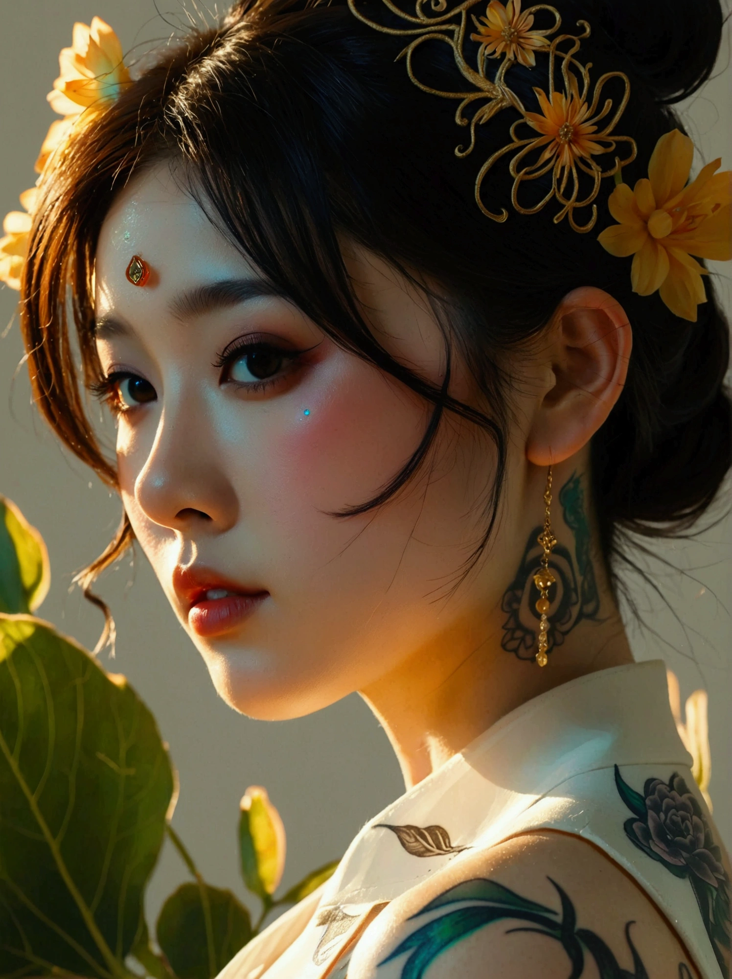Beautiful Chinese girl，sketch，Minimalism，pencil drawing，Clear lines，(Double Exposure:1.4)，Exquisite decoration，Kuindzhi，(Upper thigh shot:1.3)，Full body shot，Low angle shot，(Tattoo:1.3)，Tyndall effect，Soft Focus，4K，hdr， [hdr：0.9]，Acid Graphics，Plant 1girl，Fantasy Artwork，[Detailed and attractive face：0.33]，[Coat Dress：0.15]，[K-pop：0.417]，masterpiece，(波尔卡Tattoo:1.4)，(Translucent luminous body:1.5)，Minimalism设计，Silhouette outline and beauty woman and glowing，Shadow World，错综复杂的艺术品masterpiece，(Suspenders:0.6)
