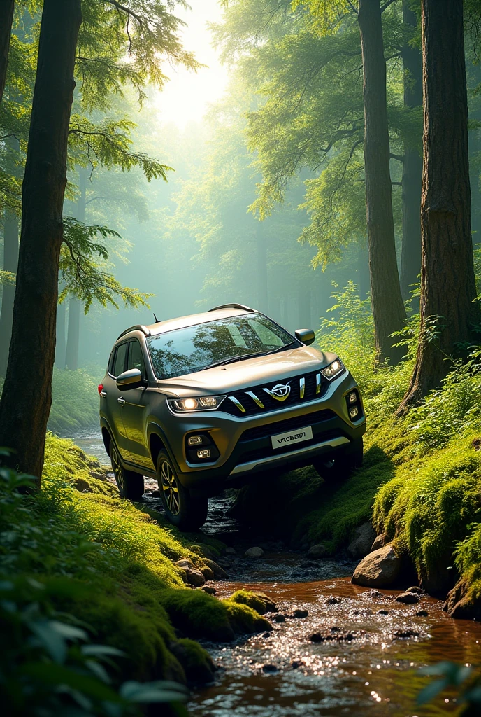 A car xuv300 running in forest