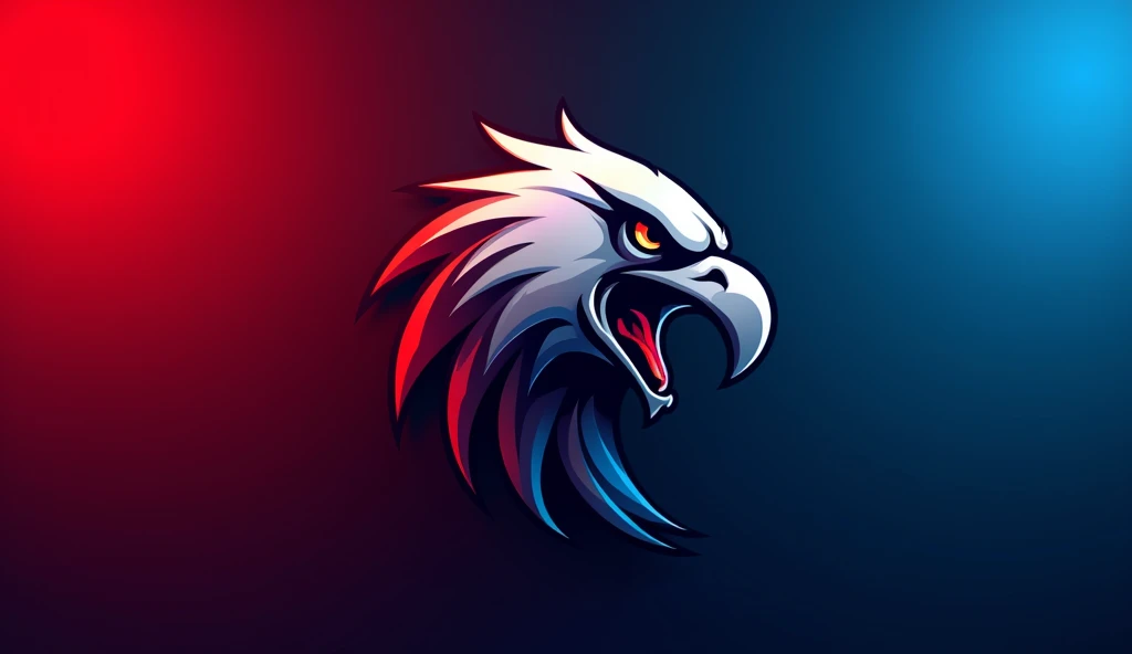 ready made gaming youtube channel logo with roaring eagle head facing left and let it be in red and blue colors 